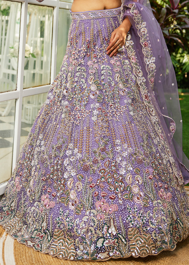 Mauve Purple Net Lehenga Choli with Coding & Zarkan Work