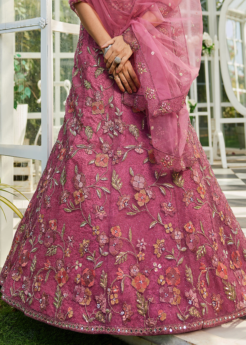 Pinkish Purple Net Lehenga Choli with Coding & Zarkan Work