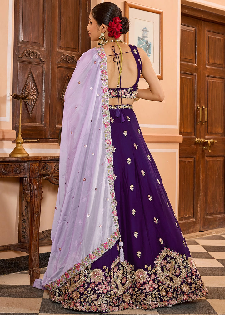 Royal Purple Embroidered Georgette Lehenga Choli with Sequins Work