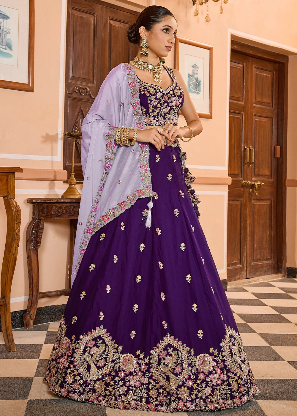 Royal Purple Embroidered Georgette Lehenga Choli with Sequins Work