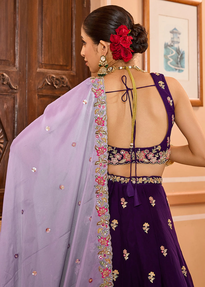 Royal Purple Embroidered Georgette Lehenga Choli with Sequins Work