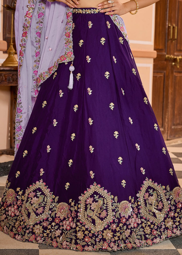 Royal Purple Embroidered Georgette Lehenga Choli with Sequins Work