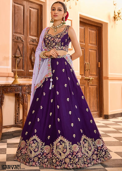 Royal Purple Embroidered Georgette Lehenga Choli with Sequins Work