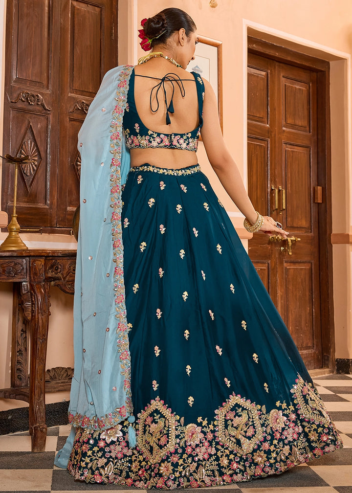 Rama Green Embroidered Georgette Lehenga Choli with Sequins Work