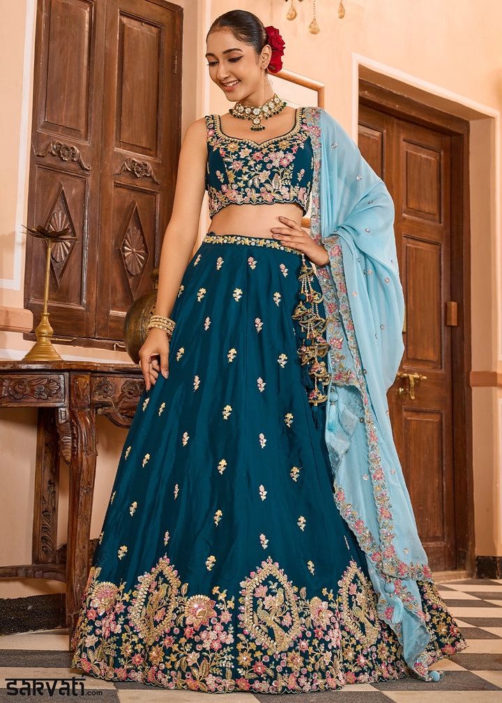 Rama Green Embroidered Georgette Lehenga Choli with Sequins Work