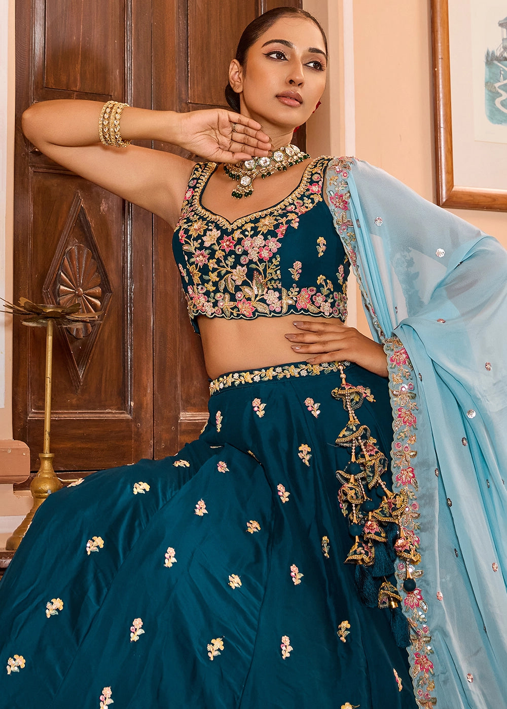 Rama Green Embroidered Georgette Lehenga Choli with Sequins Work