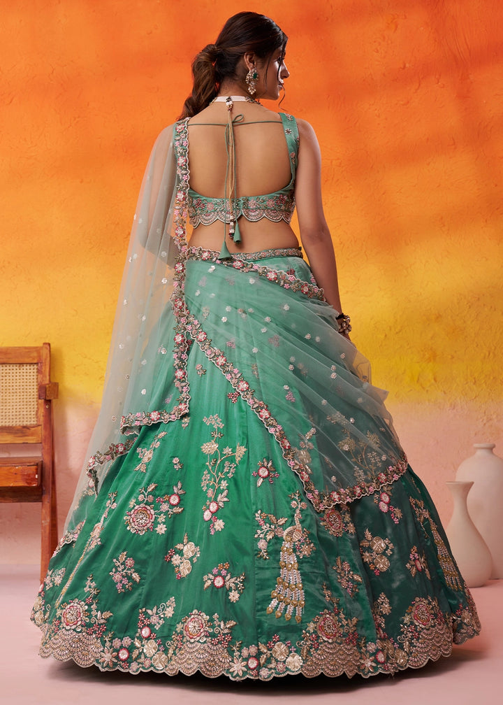 Shades Of Green Tissue Embellished Lehenga Choli with Sequins Embroidery