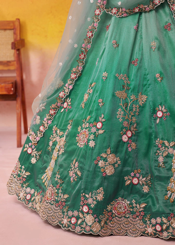 Shades Of Green Tissue Embellished Lehenga Choli with Sequins Embroidery
