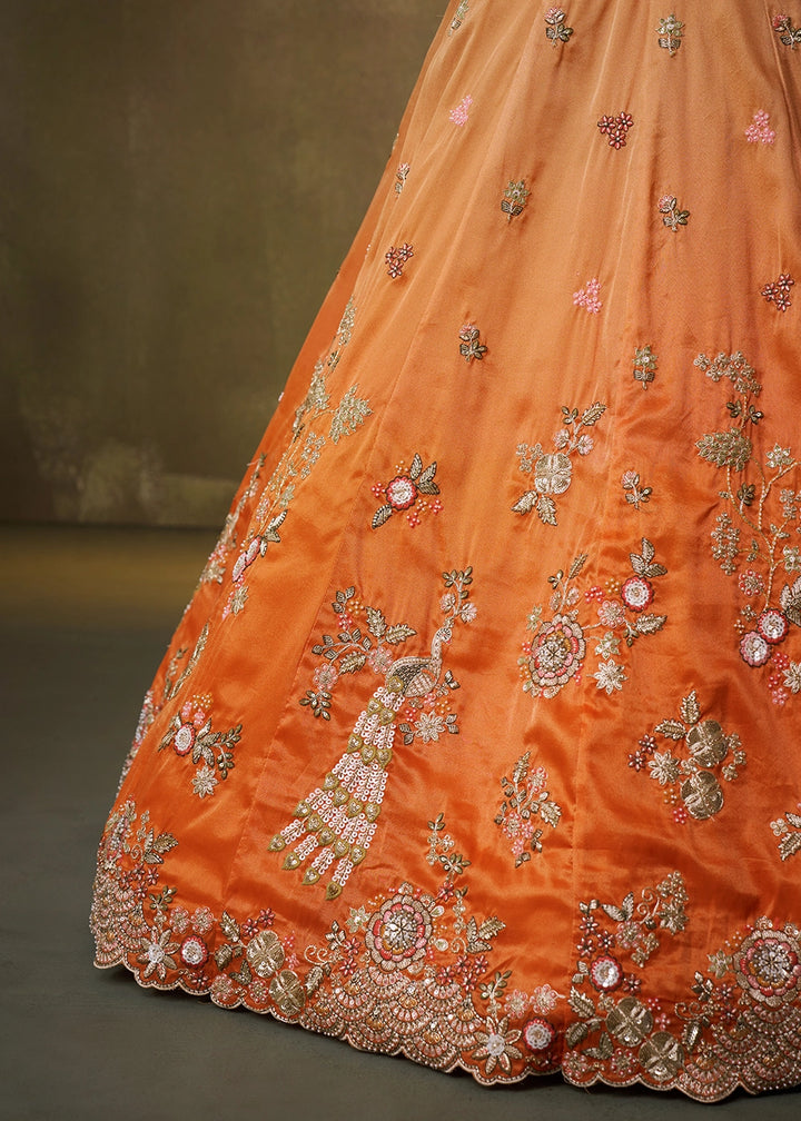 Shades Of Orange Tissue Embellished Lehenga Choli with Sequins Embroidery