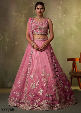 Shades Of Pink Tissue Embellished Lehenga Choli with Sequins Embroidery