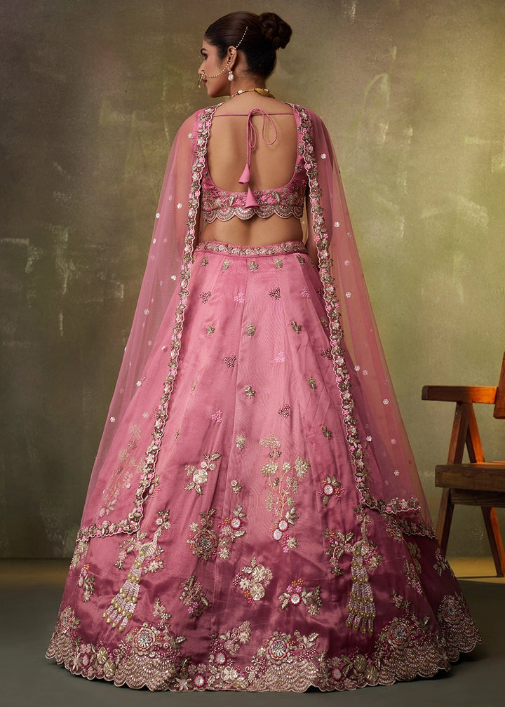 Shades Of Pink Tissue Embellished Lehenga Choli with Sequins Embroidery