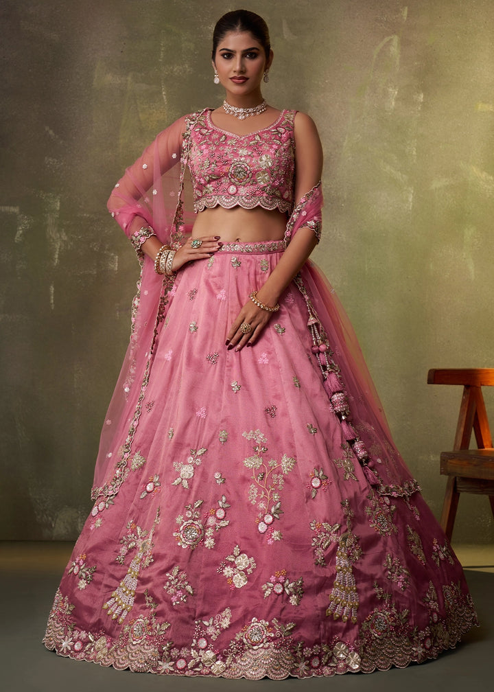 Shades Of Pink Tissue Embellished Lehenga Choli with Sequins Embroidery