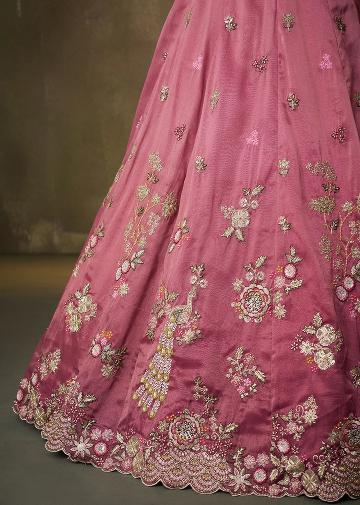Shades Of Pink Tissue Embellished Lehenga Choli with Sequins Embroidery