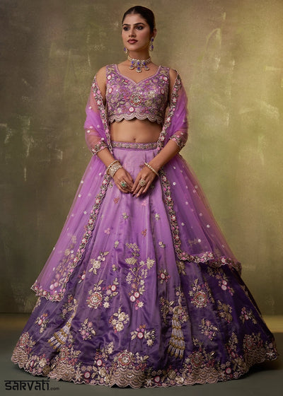 Shades Of Purple Tissue Embellished Lehenga Choli with Sequins Embroidery