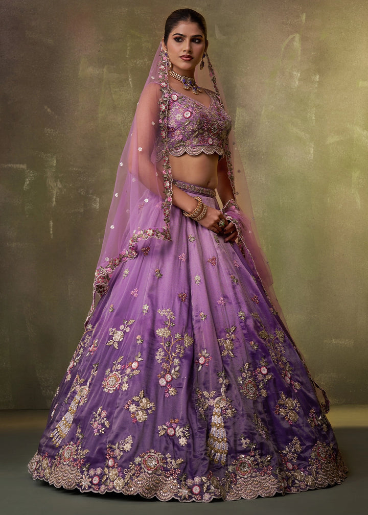 Shades Of Purple Tissue Embellished Lehenga Choli with Sequins Embroidery