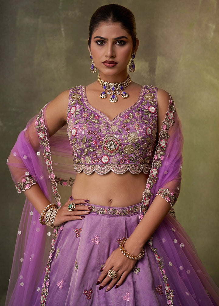 Shades Of Purple Tissue Embellished Lehenga Choli with Sequins Embroidery