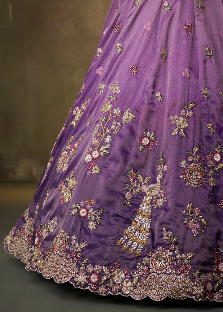 Shades Of Purple Tissue Embellished Lehenga Choli with Sequins Embroidery