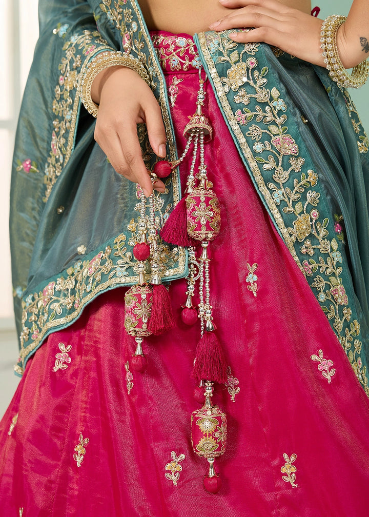 Cerise Pink Silk Lehenga Choli with Handcrafted Floral & Sequin Work