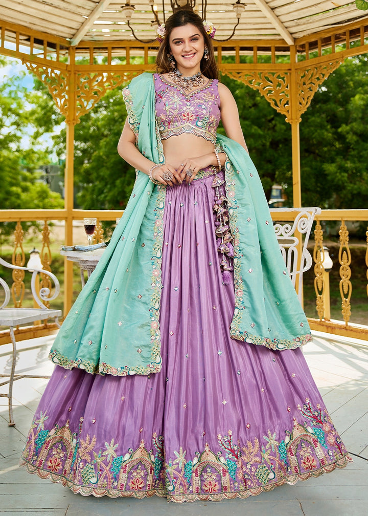 Orchid Purple Satin Lehenga Choli with Elegant Floral Embroidery