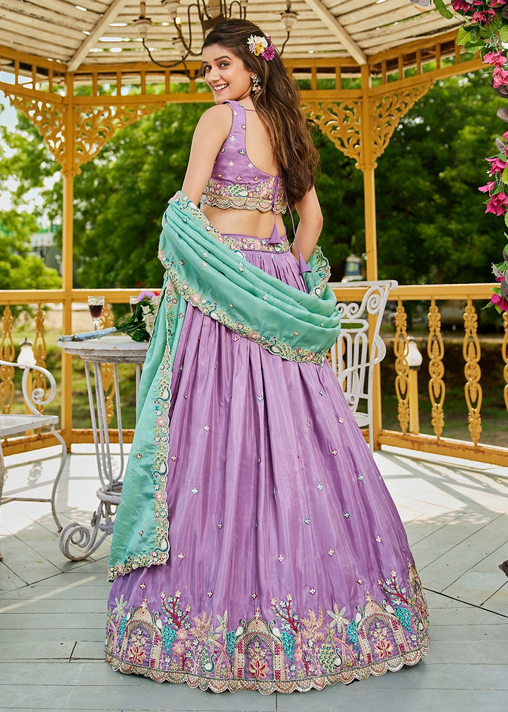 Orchid Purple Satin Lehenga Choli with Elegant Floral Embroidery