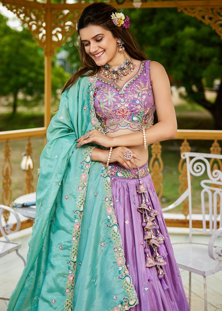 Orchid Purple Satin Lehenga Choli with Elegant Floral Embroidery