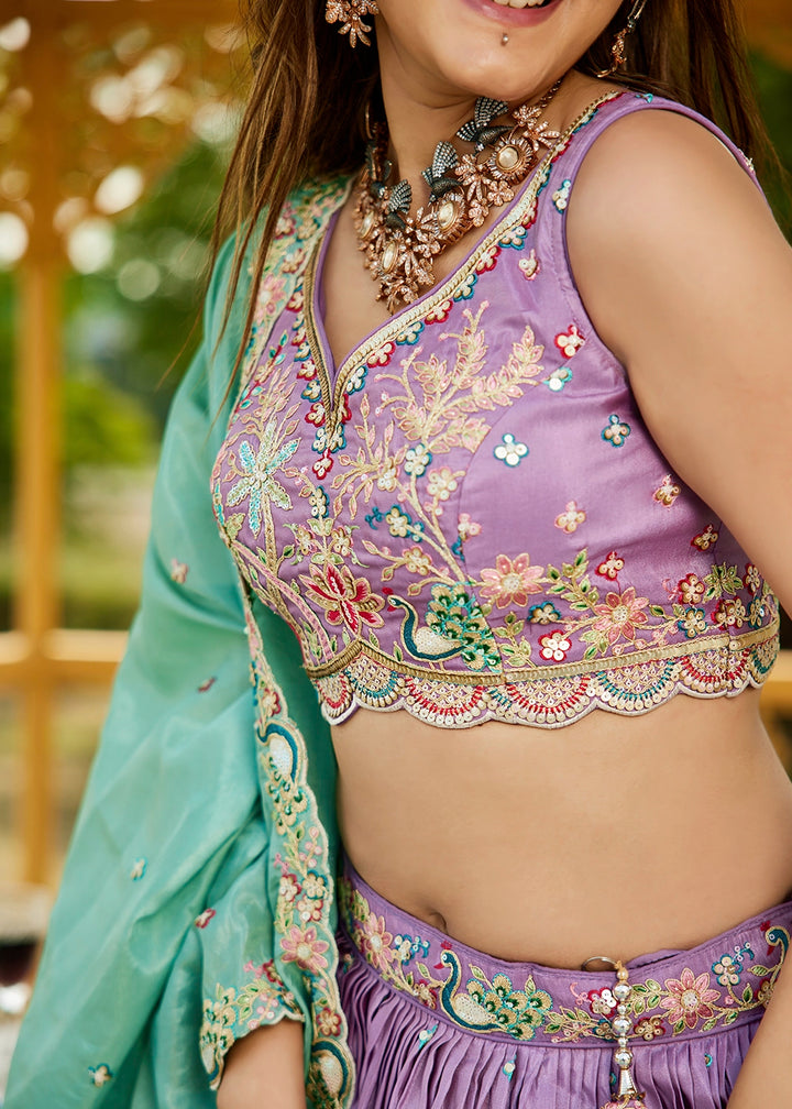 Orchid Purple Satin Lehenga Choli with Elegant Floral Embroidery