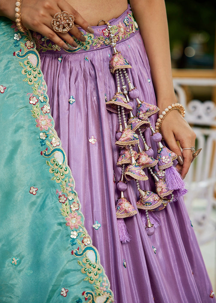 Orchid Purple Satin Lehenga Choli with Elegant Floral Embroidery