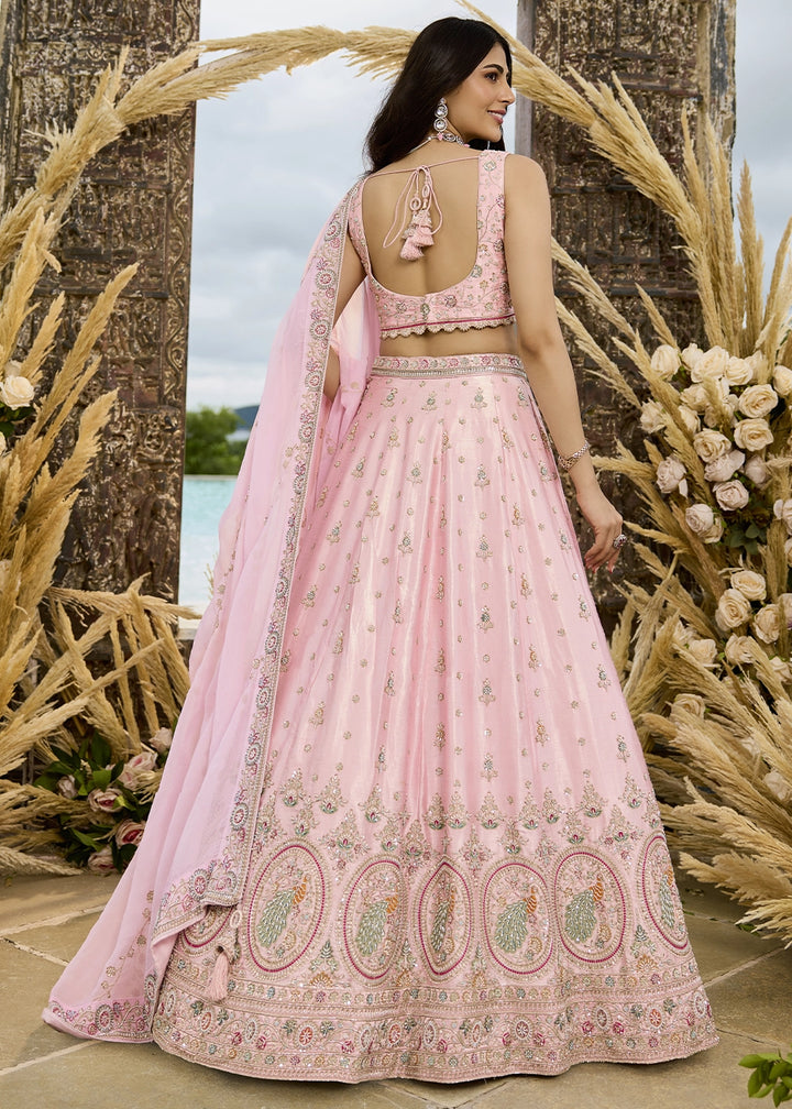 Baby Pink Embroidered Silk Lehenga Choli with Sequins & Beads Work