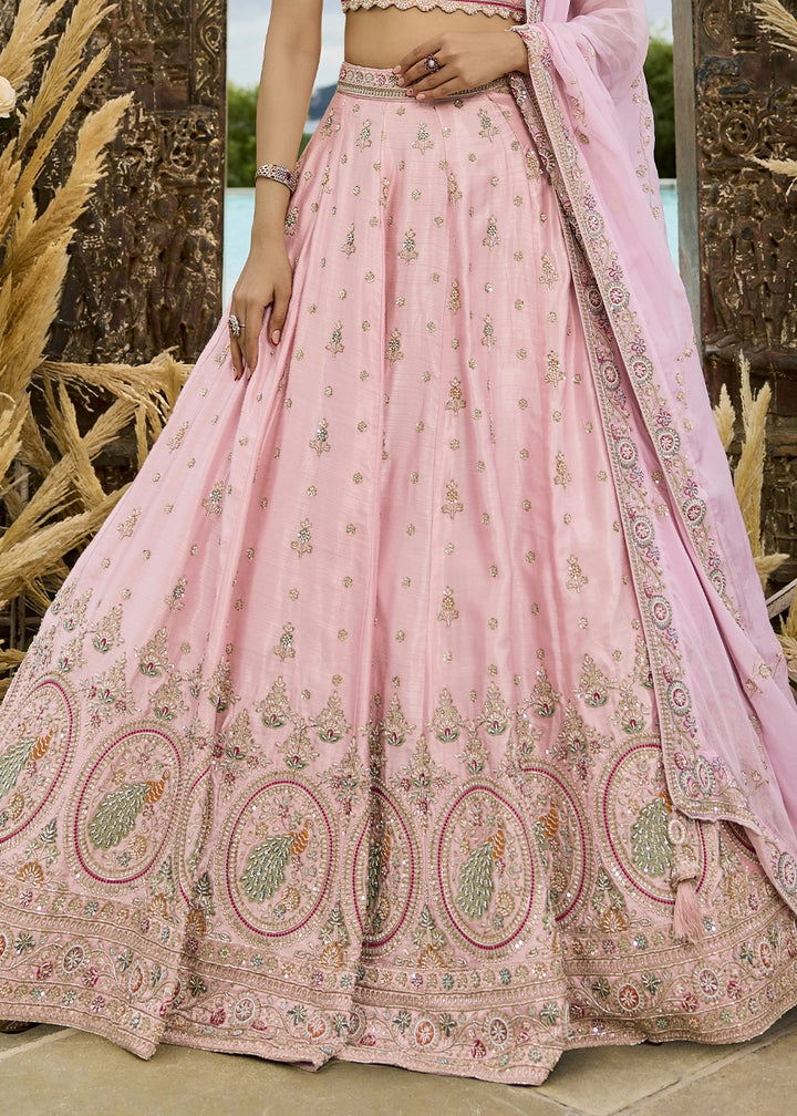 Baby Pink Embroidered Silk Lehenga Choli with Sequins & Beads Work