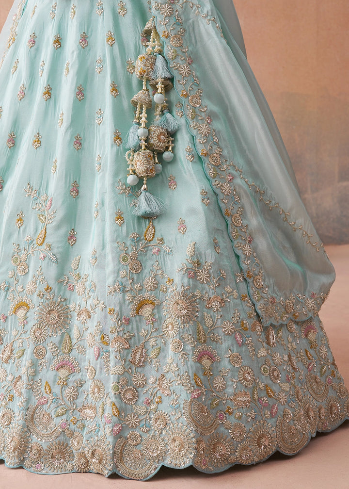 Baby Blue Tissue Lehenga Choli with Beads & Sequins work