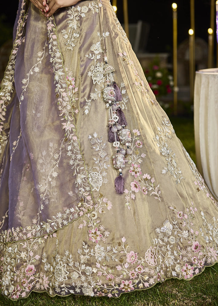 Brownish Purple Embroidered Tissue Lehenga Choli with Sequins & Beads Work