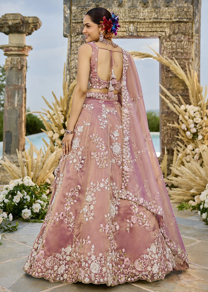 Shades Of Pink Embroidered Tissue Lehenga Choli with Sequins & Beads Work