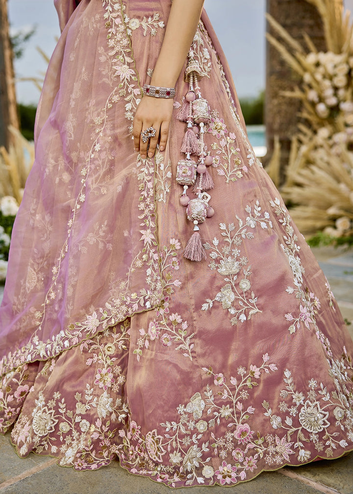 Shades Of Pink Embroidered Tissue Lehenga Choli with Sequins & Beads Work