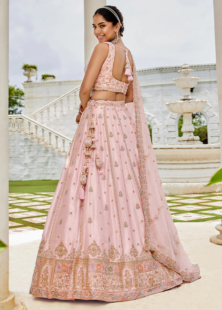 Baby Pink Silk Lehenga Choli with Handcrafted Floral & Sequin Work