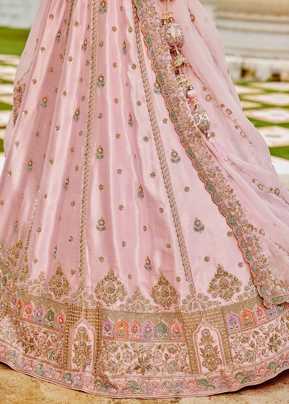 Baby Pink Silk Lehenga Choli with Handcrafted Floral & Sequin Work