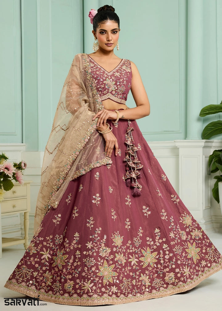Maximum Red Purple Georgette Lehenga Choli with Handcrafted Floral & Sequin Work