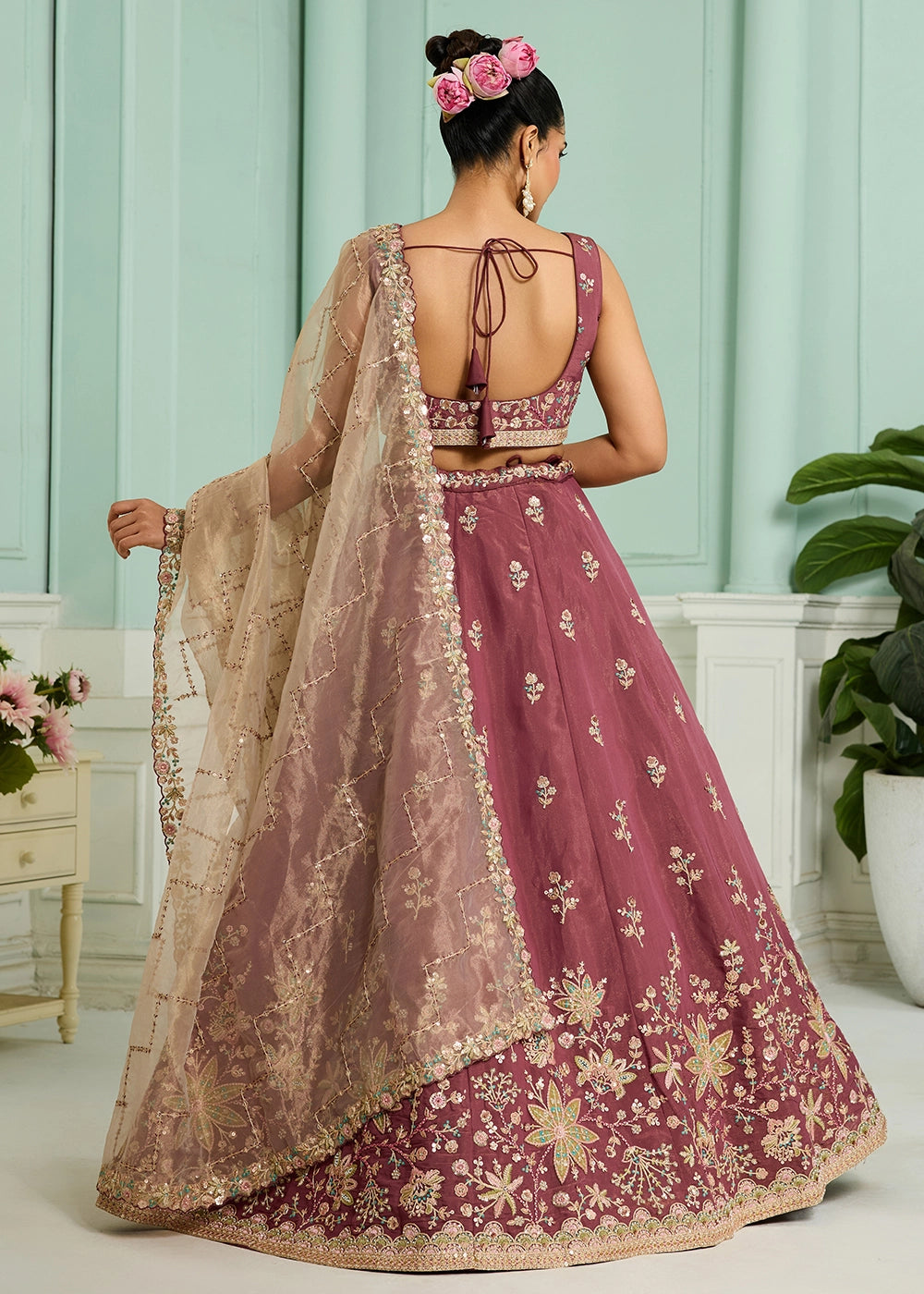 Maximum Red Purple Georgette Lehenga Choli with Handcrafted Floral & Sequin Work