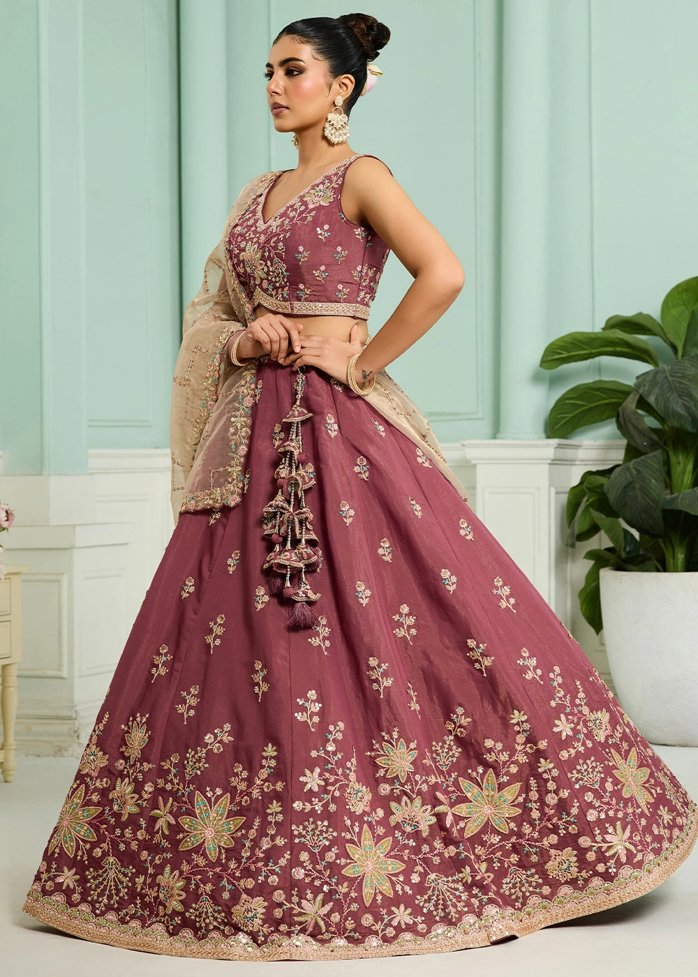 Maximum Red Purple Georgette Lehenga Choli with Handcrafted Floral & Sequin Work