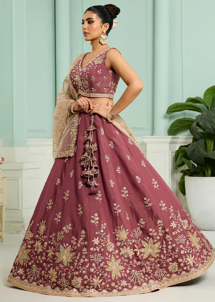 Maximum Red Purple Georgette Lehenga Choli with Handcrafted Floral & Sequin Work