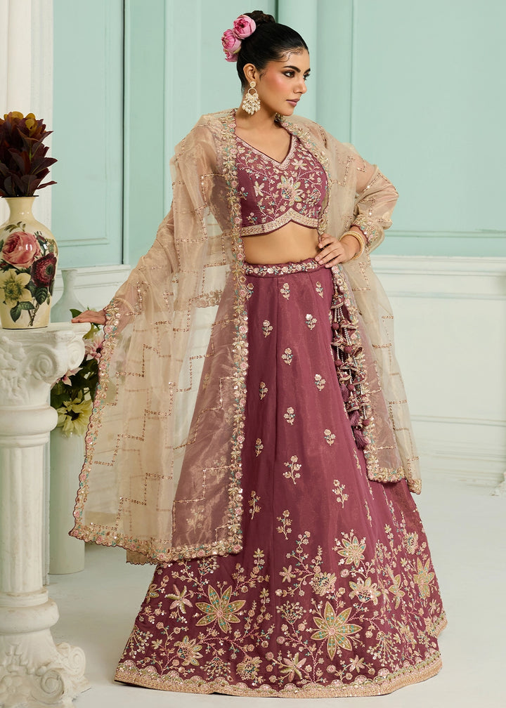 Maximum Red Purple Georgette Lehenga Choli with Handcrafted Floral & Sequin Work