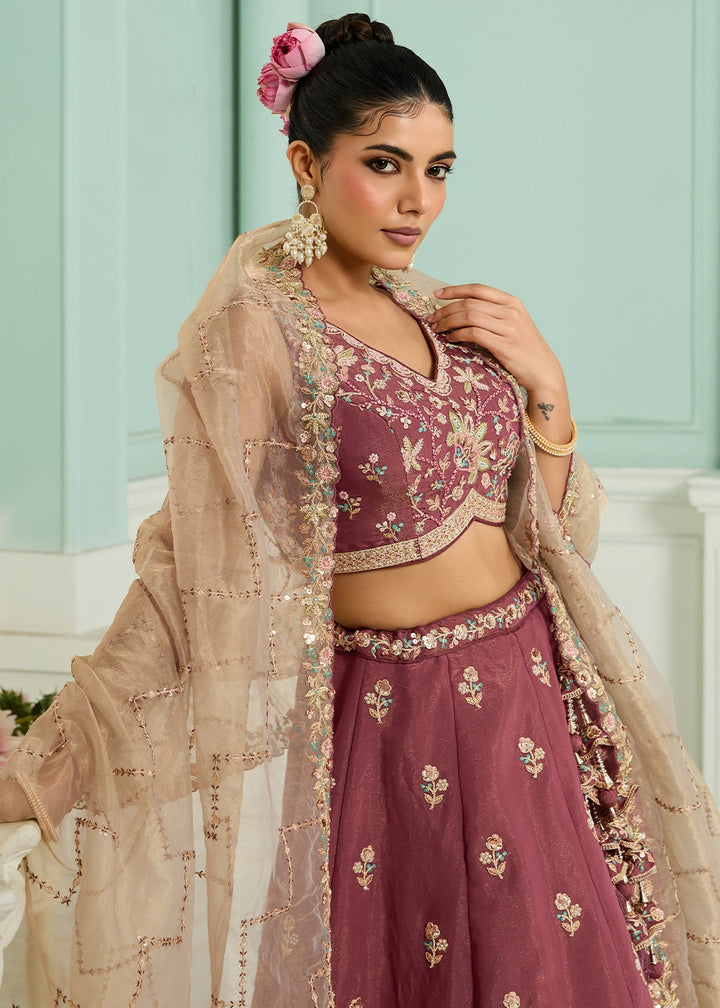 Maximum Red Purple Georgette Lehenga Choli with Handcrafted Floral & Sequin Work