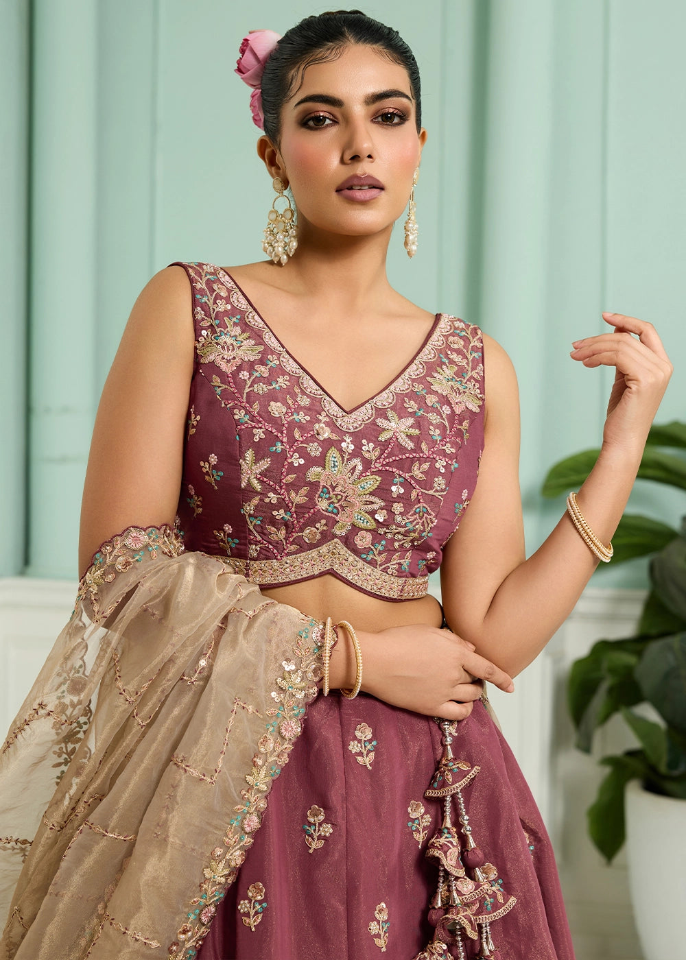 Maximum Red Purple Georgette Lehenga Choli with Handcrafted Floral & Sequin Work