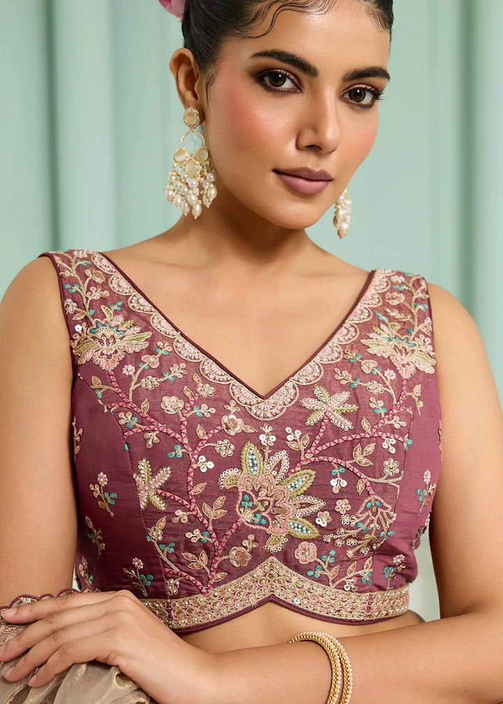 Maximum Red Purple Georgette Lehenga Choli with Handcrafted Floral & Sequin Work