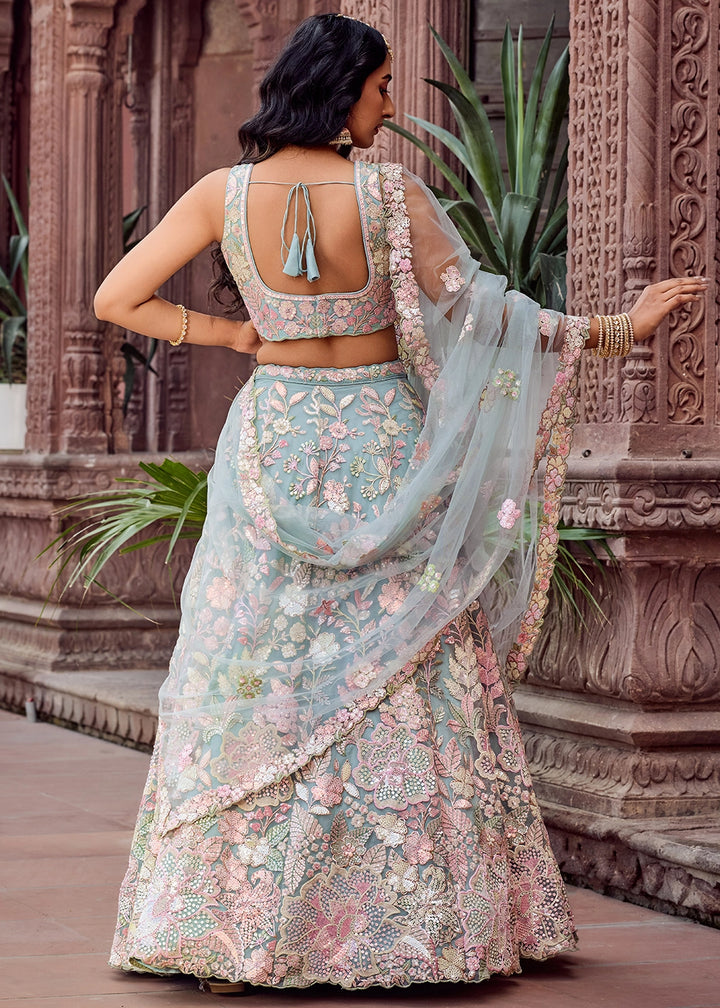 Maximum Blue Embroidered Net Lehenga Choli with Sequins Work