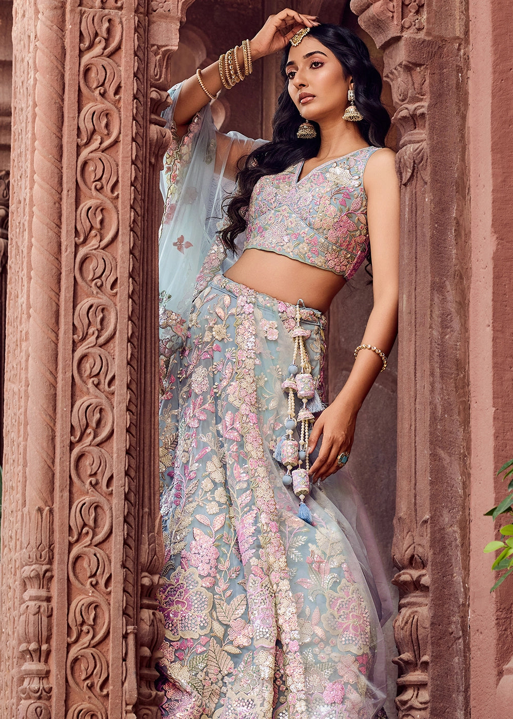 Maximum Blue Embroidered Net Lehenga Choli with Sequins Work