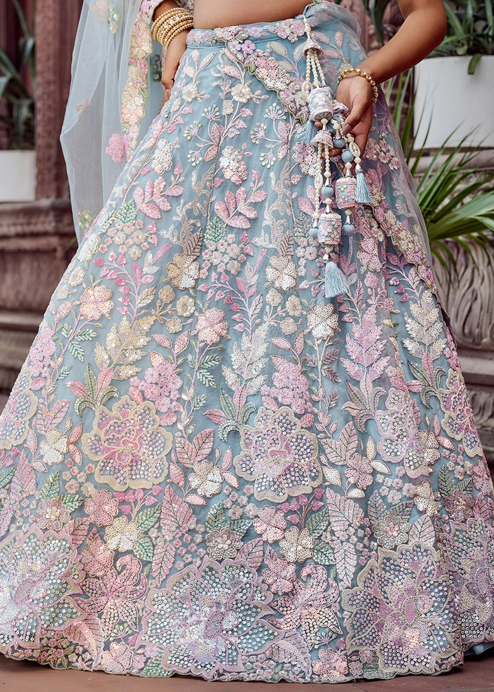 Maximum Blue Embroidered Net Lehenga Choli with Sequins Work