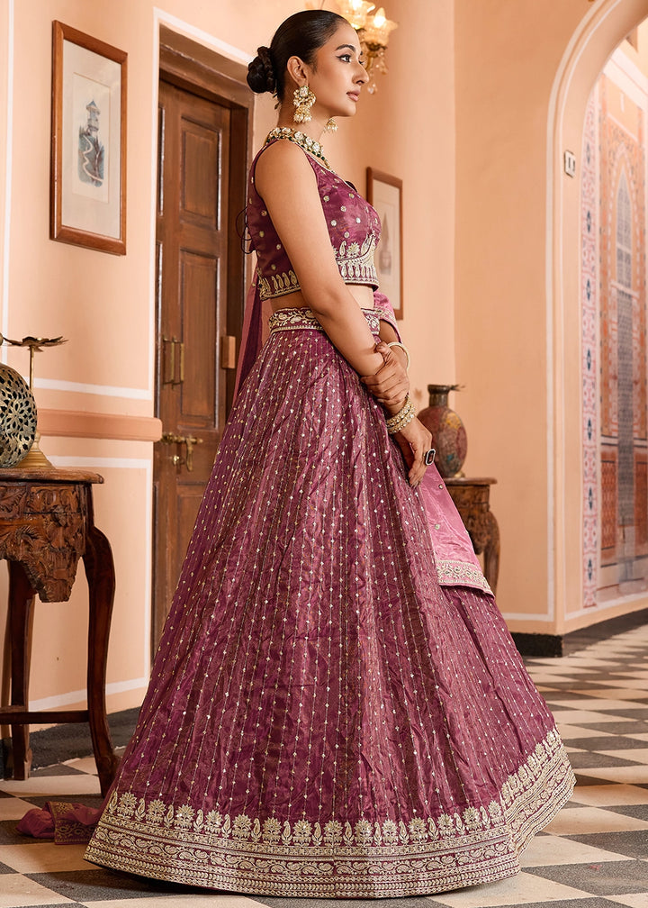 Fandango Pink Embroidered Tissue Silk Lehenga Choli with Sequins Work