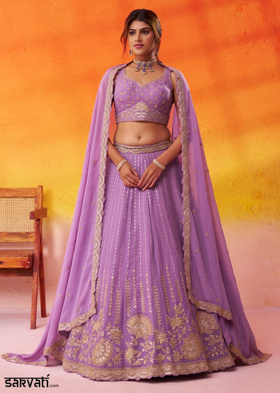 Wisteria Purple Tissue Silk Embellished Lehenga Choli with Sequins Embroidery