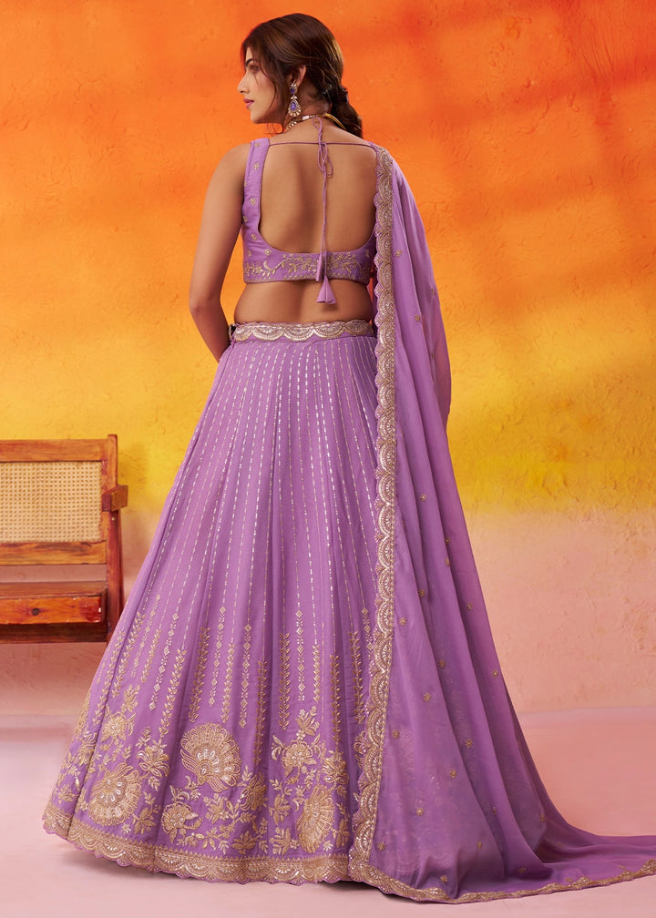 Wisteria Purple Tissue Silk Embellished Lehenga Choli with Sequins Embroidery