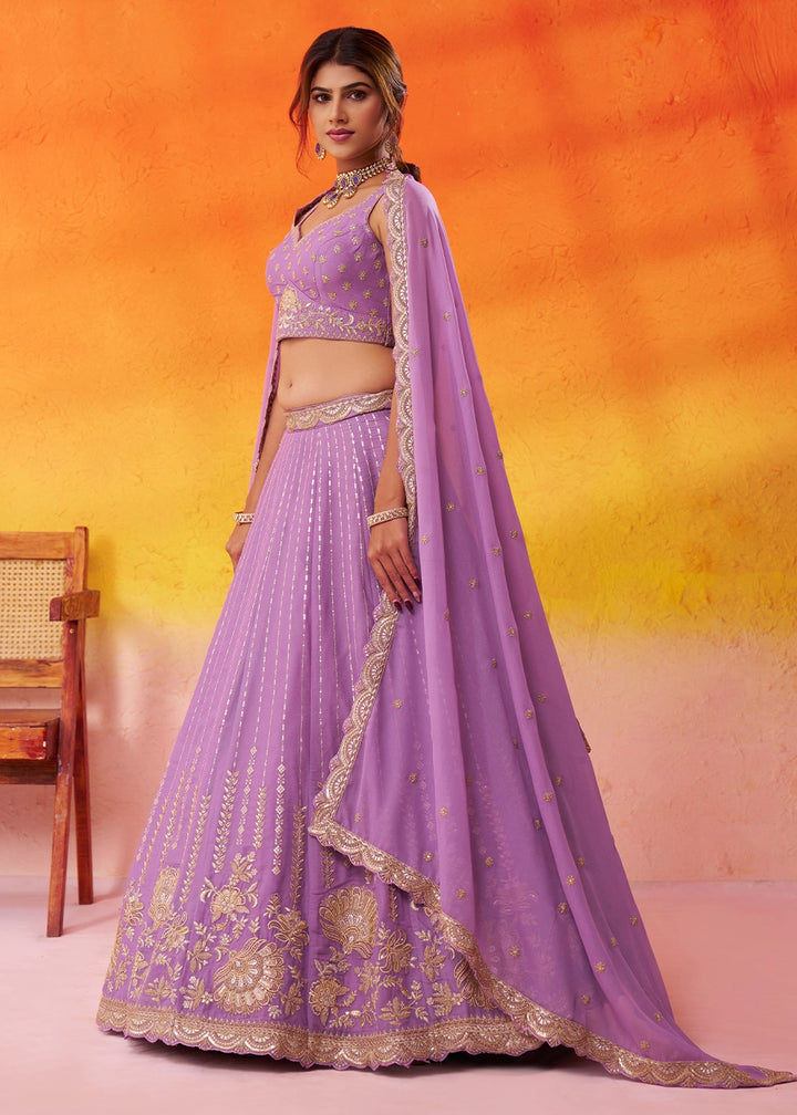 Wisteria Purple Tissue Silk Embellished Lehenga Choli with Sequins Embroidery